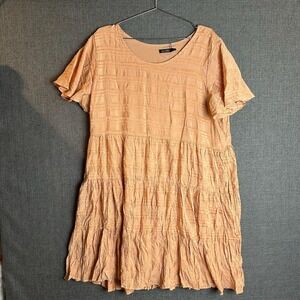 MikaRose Dress Womens 2XL Apricot Hannah Short‎ Sleeve Textured Tiered Midi New